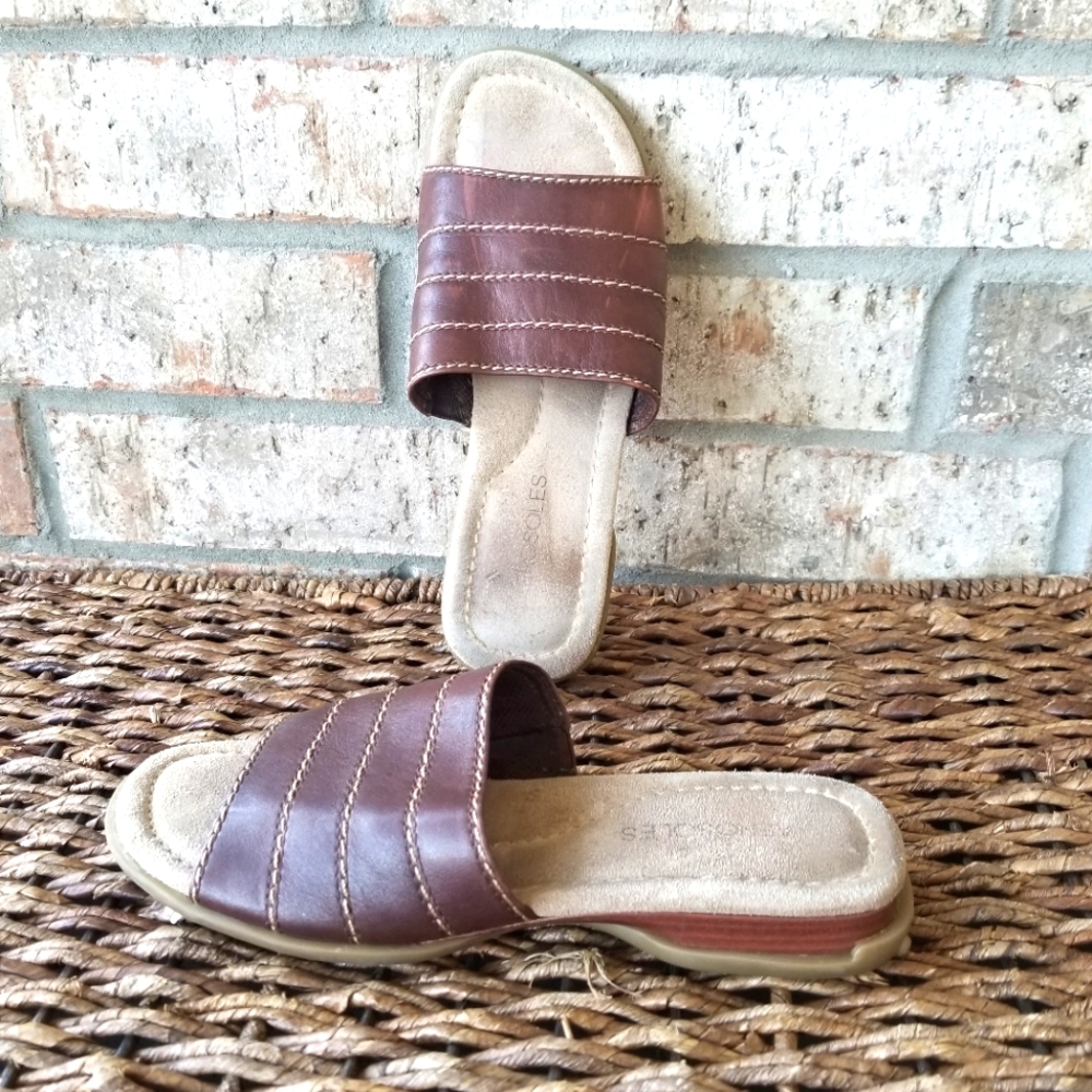 Aerosoles Brown Open Toe Slide Wedge Sandals (Womens 7.5)